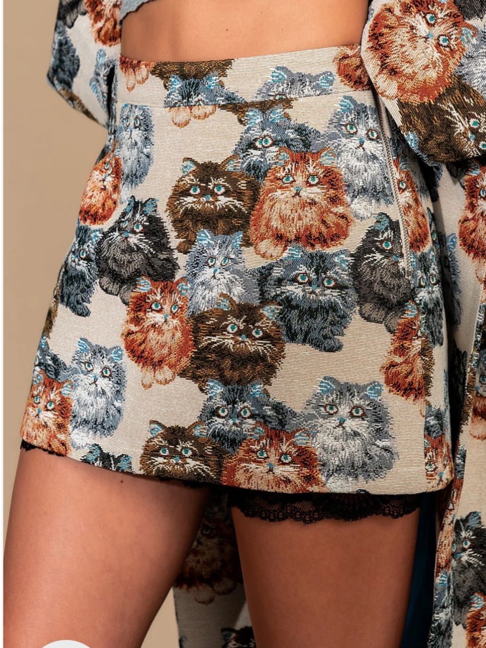 Dressed in LALA Cat Tapestry Skort Size Small | Novelty Brocade Kitty Print Mini